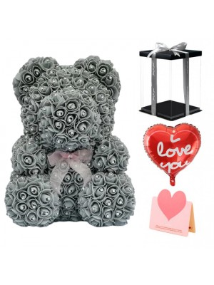 Diamant Grau Rose Teddybär Blumenbär Bestes Geschenk für Muttertag, Valentinstag, Jubiläum, Hochzeit und Geburtstag